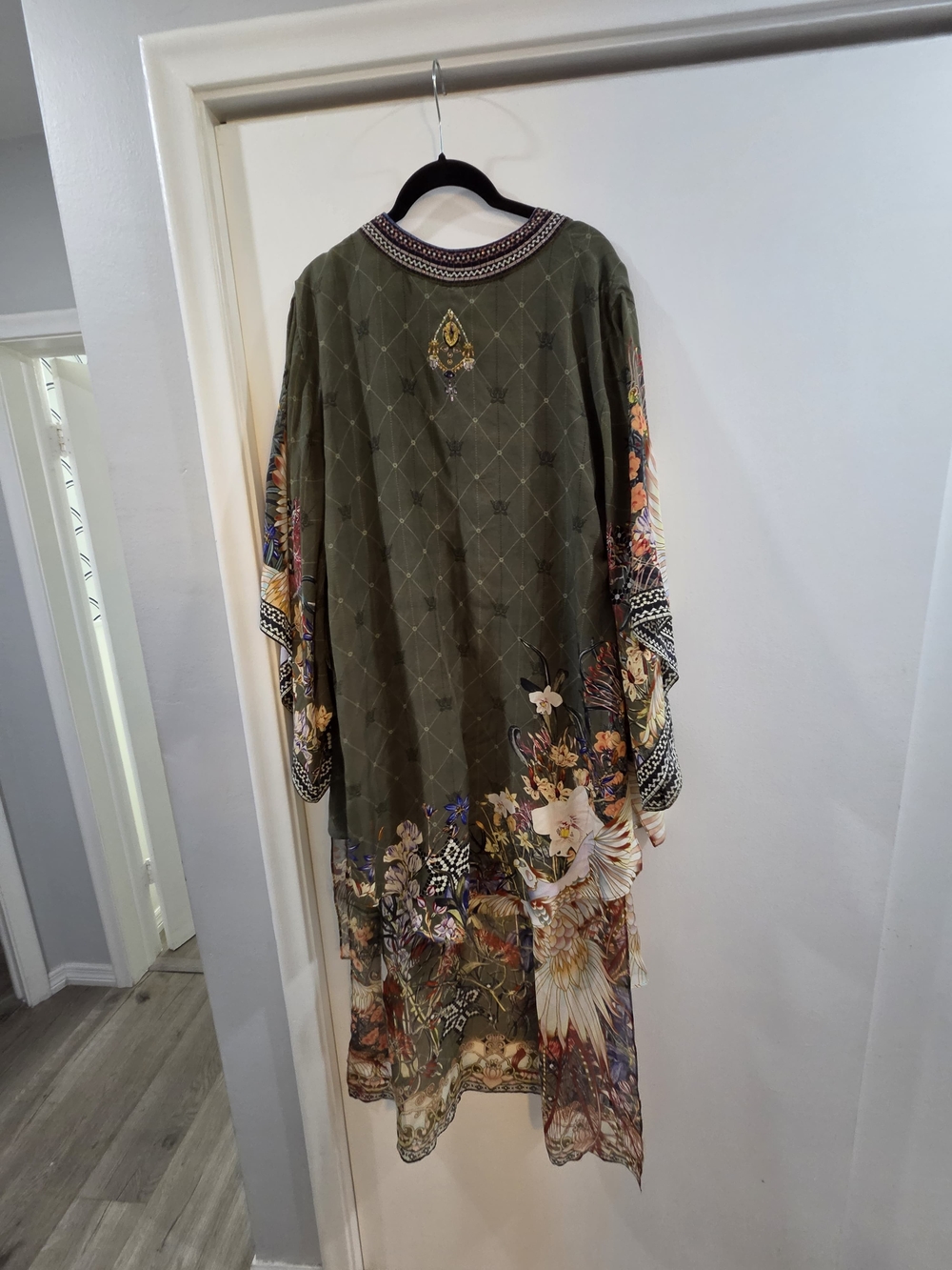 Camilla Olive Green Floral Trimmed Kimono - Picture 6 of 8
